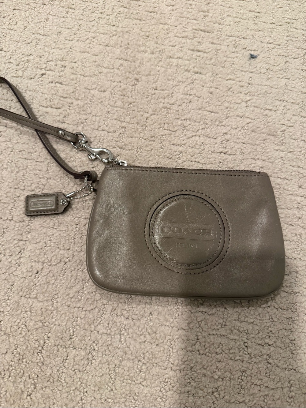 Coach Gray Leather Logo Wristlet